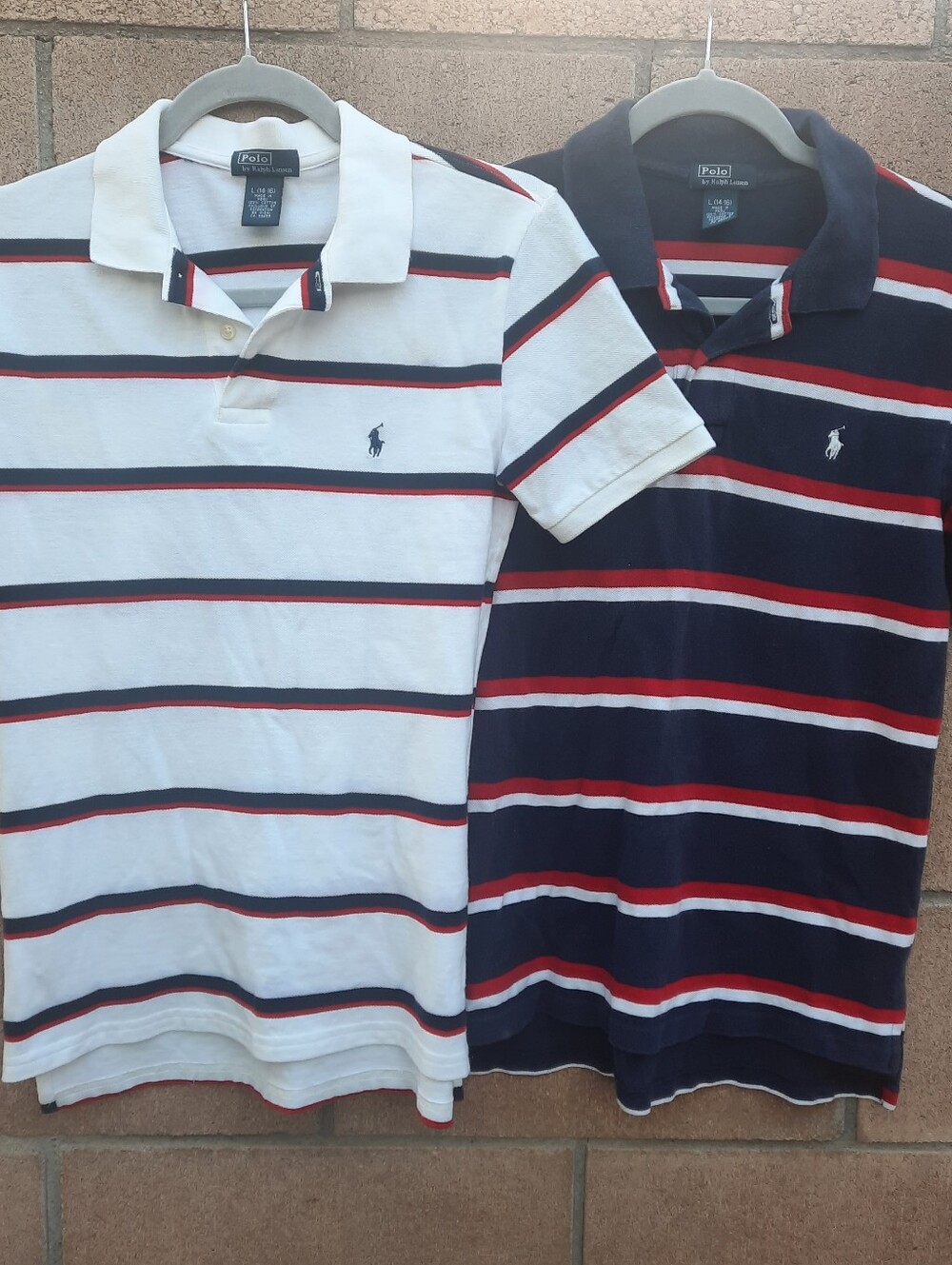 Vintage 80s Polo Ralph Lauren Striped 2 Piece Polo Style Shirts Size L 14-16